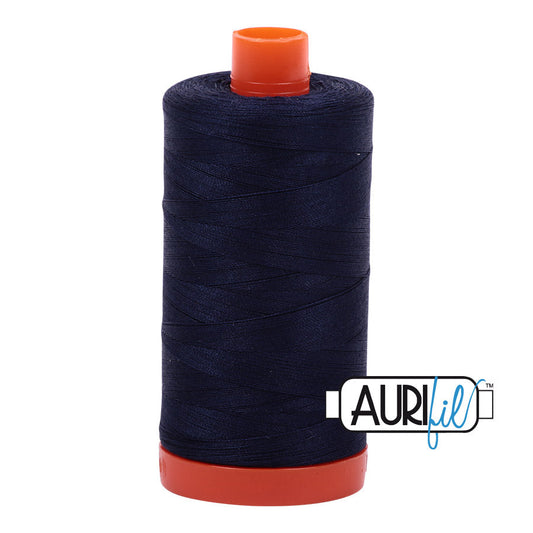 Aurifil 50 wt. cotton thread offers versatility, strength, and radiant color with very little lint on each 1,422 yard large spool.