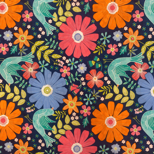 Chalk Happy Garden Navy (13379-57) cotton quilting fabric by Cherry Guidry for Benartex — Chalk Garden collection