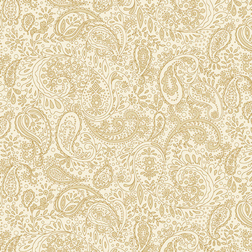 Whip up something beautiful with this vibrant Butter Churn Paisley by Kim Deihl for Henry Glass Fabrics! A smooth cream to yellow fabric with a swirling paisley pattern is shown in detail as a fabric swatch.
