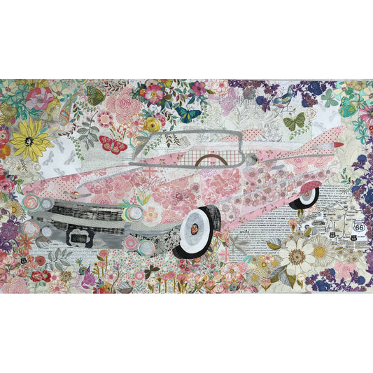 Featuring a vintage pink Cadillac and beautiful floral blooms, this Laura Heine collage pattern will give your project a unique vintage-meets-contemporary look! The photo shows the finished project.