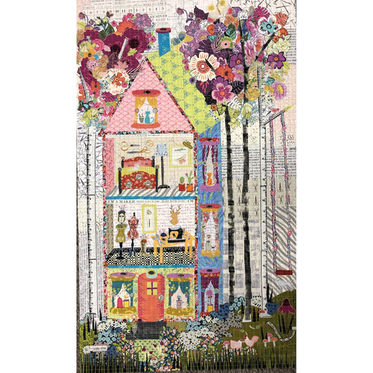 This Quilt Studio Collage Pattern by Laura Heine is not your average quilt! Reminiscent of a doll house, this pattern lets you peek into the creative workspace of Laura Heine and it's guaranteed to get your creative juices flowing. The photo shows the finished project.