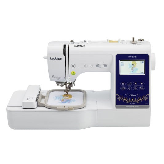 Brother NS1750D sewing machine with embroidery hoop on a white background