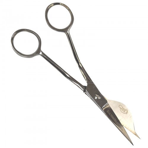 Select Wave Applique Scissors feature duckbill blades crafted from German grade steel for superior sharpness and durability. Photo shows the Left-handed pair of scissors on a white background. QSTOOL1