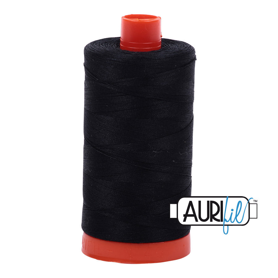 Aurifil 50 wt. cotton thread offers versatility, strength, and radiant color with very little lint on each 1,422 yard large spool. Black (2314) is a jet black, perfect for any use. Stitcher's Joy