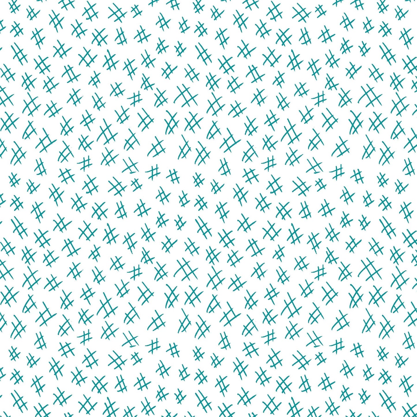  Hashtags in teal and white (13263-80)  is from Stitchy by Christa Watson for Benartex. The hashtags print features a white background with teal hashtags to provide a light tone for the collection and will serve well as a background fabric, a contrast fabric, or any where the eye needs to rest in your project.