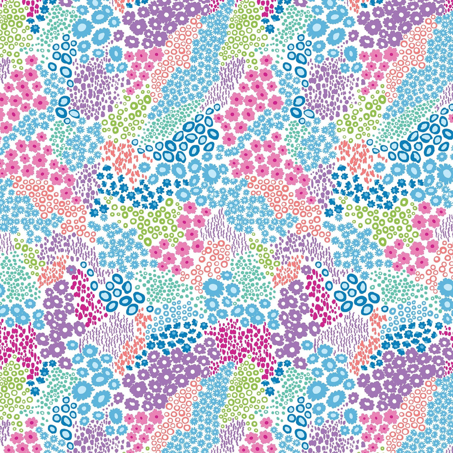 Field Flowers on White (13279-90) is from the Blooming Denim collection by Cherry Guidry for Benartex. The fabric features a cheerful collection of tiny flowers in waves of hot pinks, lime greens, teals, and violets. 
