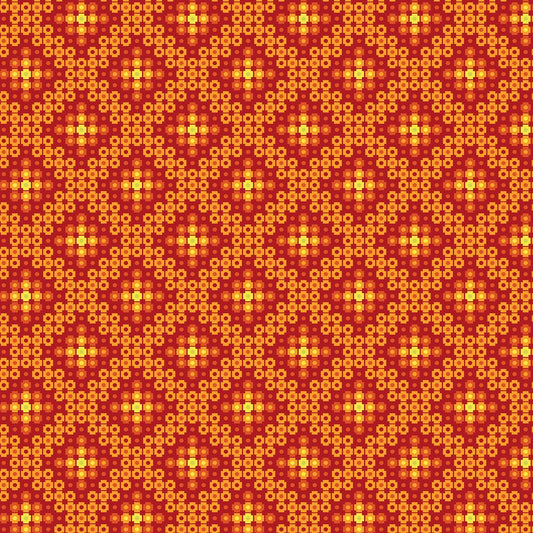  Crossweave in tangerine (13266-38) is from Stitchy by Christa Watson for Benartex. The crossweave print features pixelated shapes in shades of orange, with a hint of yellow and green. The geometric pattern creates a striking contrast to the modern blenders presented in the rest of the line, and provides a balanced texture and interest to your project.