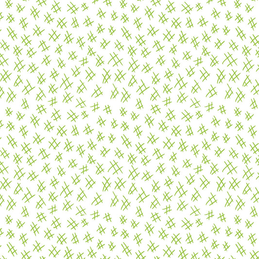  Hashtags in lime and white (13263-40)  is from Stitchy by Christa Watson for Benartex. The hashtags print features a white background with lime hashtags to provide a light tone for the collection and will serve well as a background fabric, a contrast fabric, or any where the eye needs to rest in your project.