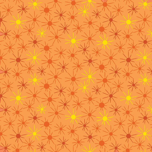  Sunny Day in orange (13265-37) is from Stitchy by Christa Watson for Benartex. This print captures the joy of making beautiful things with fabric and thread while the day is young and full or possibilities. It features tone-on-tone and coordinated sunbursts in shades of orange, with a hint of yellow and green to brighten up any project. 