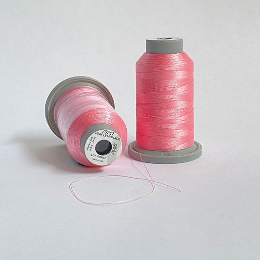 Glide 40 wt. Trilobal polyester thread by Fil-Tec has superior coverage at an affordable price in each 1,100 yard mini spool. Pink Lemondade (70217) is a bright but soft pink, which is a little darker and brighter than a baby pink. Stictcher's Joy
