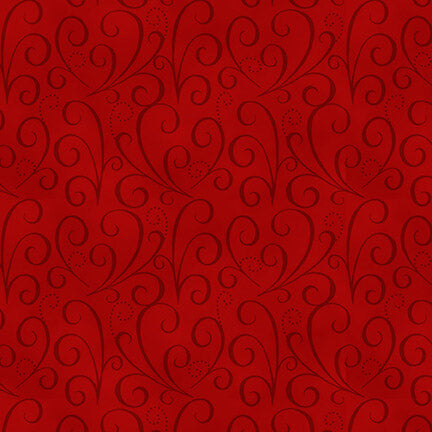 Dancing Ribbons in red from the Holiday Heartland collection by Jan Shade Beach for Henry Glass Fabrics is a deep red tone on tone print. Add the perfect texture to your holiday or anytime quilt with this deep red blender fabric with fancy cut ribbons on it.