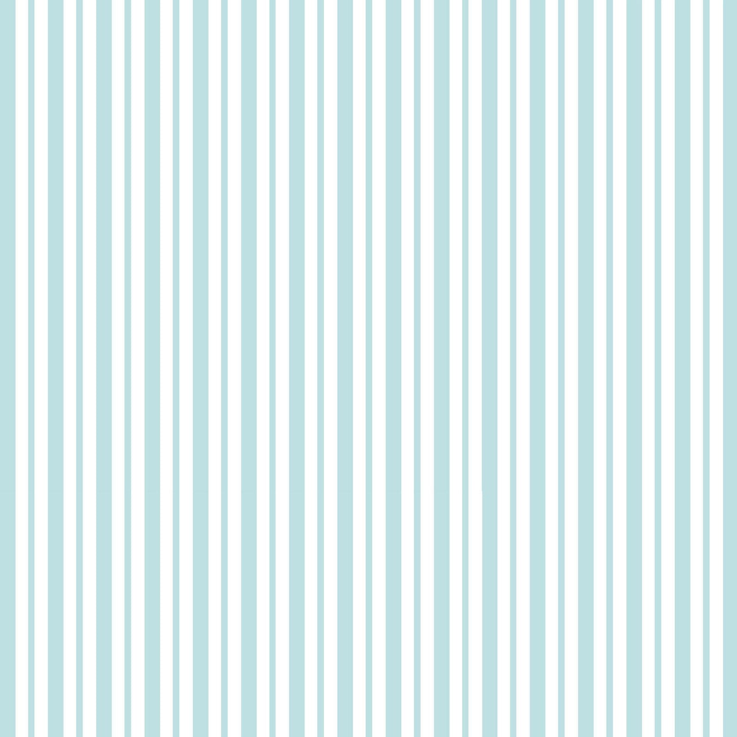 Mini Awning Stripe in aqua (MAS8249-Q) is part of the Kimberbell Basics line designed by Kim Christopherson for Maywood Studio. This fabric features aqua/teal stripes in two sizes on a white background, and adds a soft aqua texture to projects.