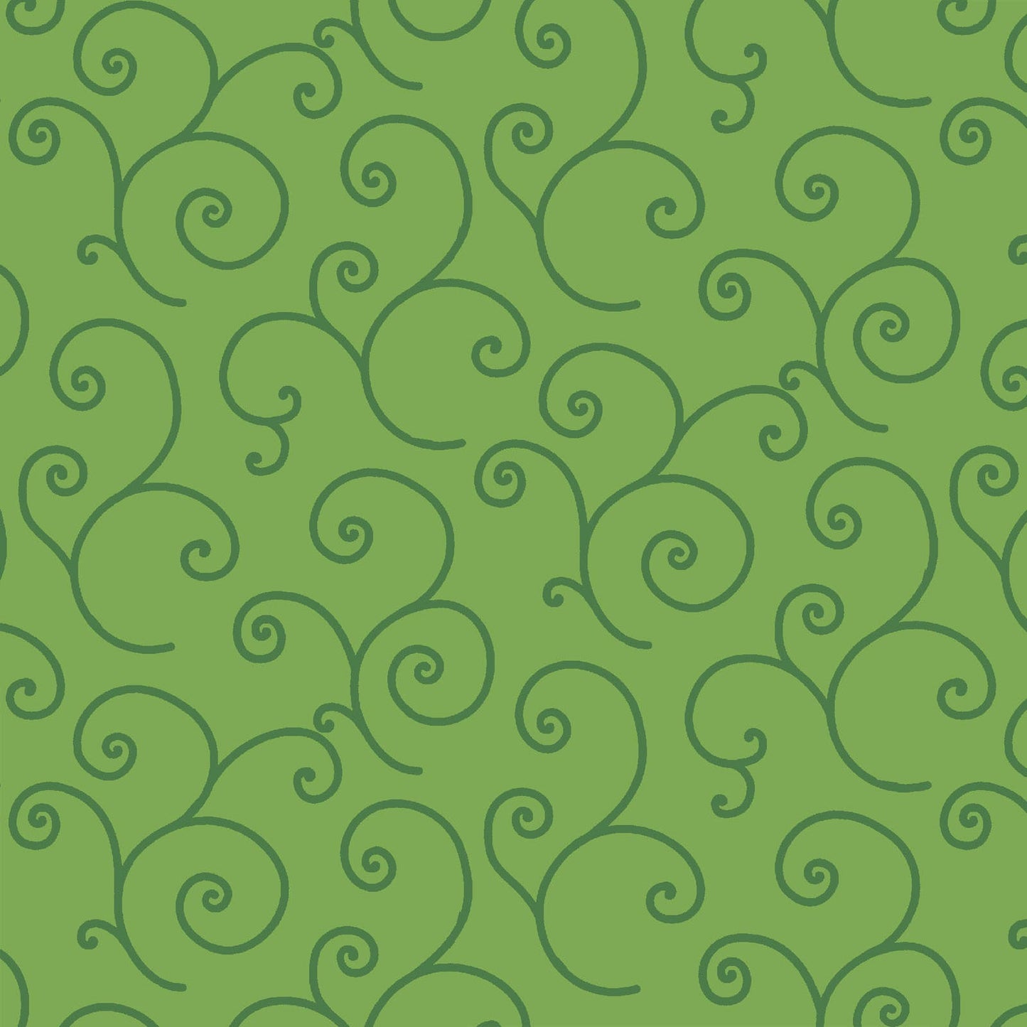 Scroll White on White (MAS8243-GG) is part of the Kimberbell Basics line designed by Kim Christopherson for Maywood Studio. This fabric features green tone on tone scroll, adding a whimsical touch that isn't overpowering in projects.
