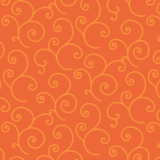 Scroll Orange on Orange (MAS8243-OO) is part of the Kimberbell Basics line designed by Kim Christopherson for Maywood Studio. This fabric features orange tone on tone scroll, adding a whimsical touch that isn't overpowering in projects.