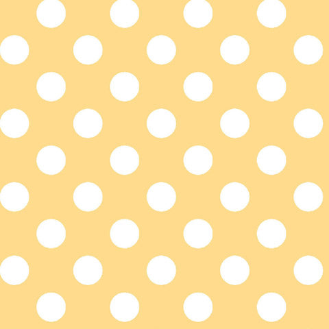 White on Yellow Dots (MAS8216-S) is part of the Kimberbell Basics line designed by Kim Christopherson for Maywood Studio. This fabric features large white dots in a symmetrical pattern on a yellow background.