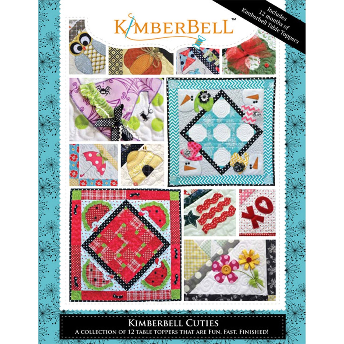Kimberbell Cuties: 12 Seasonal Table Toppers Pattern Book (KD701) features 12 table topper to use alone or coordinate with Kimberbell's popular bench pillow series. Picture shows the front cover of the book.