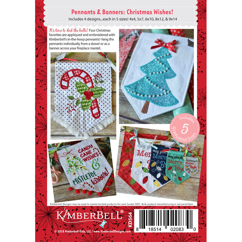Deck the halls, walls, front door, and more with four festive holiday pennants in five sizes each. Photo shows back cover of package.