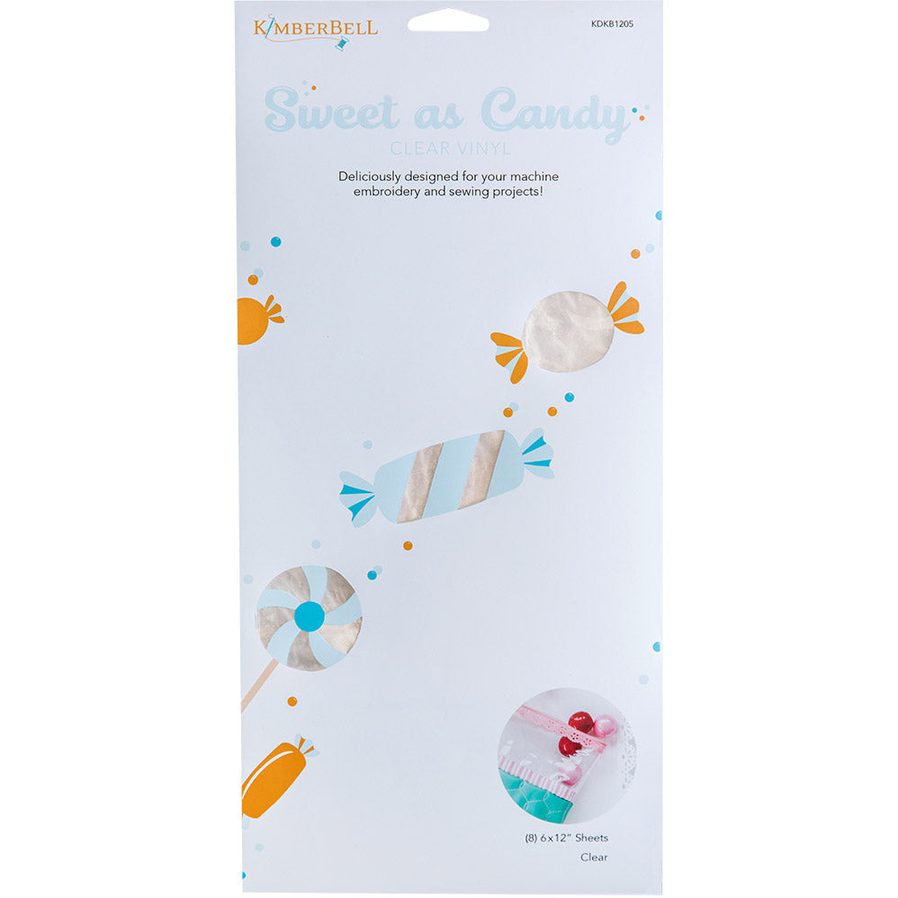 Kimberbell Sweet as Candy Clear Vinyl (KDKB1205) includes 8 sheets of clear vinyl. The vinyl is perfect for adding a glassy element or see-thru option to any project.