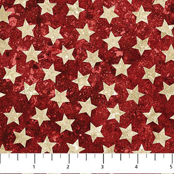 The Stars and Stripes from the Stonehenge collection for Northcott Fabrics is celebrating 10 years! In honor of the anniversary, this special edition cream stars on mottled red background has been created by Linda Ludovico and Deborah Edwards.  The scattered stars are perfect for using on a Quilts of Valor quilt, to celebrate the USA, or to celebrate a special star worthy of a special quilt. 