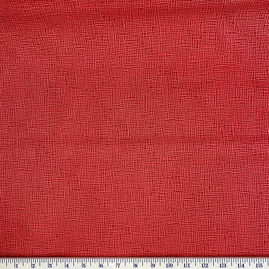 Straight Grain In Carmine by Patrick Lose of Patrick Lose Fabrics is an red tone on tone 100% cotton fabric with a light grain line looking woven pattern in it. It is part of the Basically Patrick - A Quilter's Rainbow line of fabric. Stitcher's Joy
