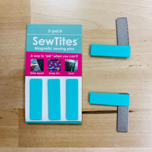 SewTites original magnetic sewing pins. Set of 5 pins. Front of Package